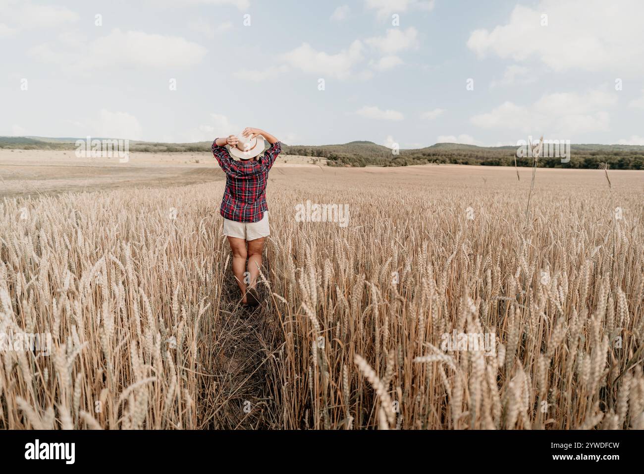 Woman straw hat back farm hi-res stock photography and images - Alamy