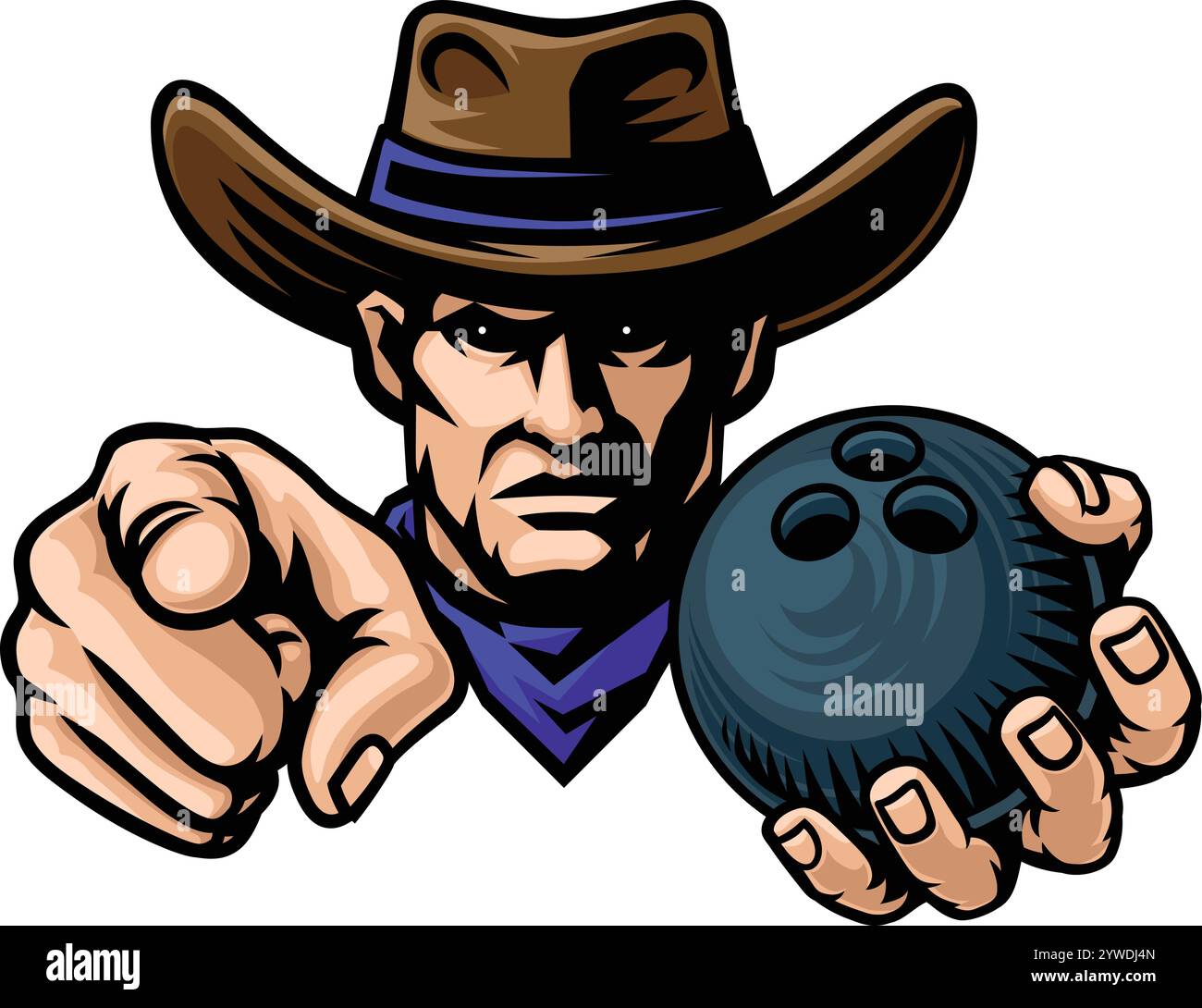 Cowboy Man Bowling Cowboys Sports Team Mascot Stock Vector