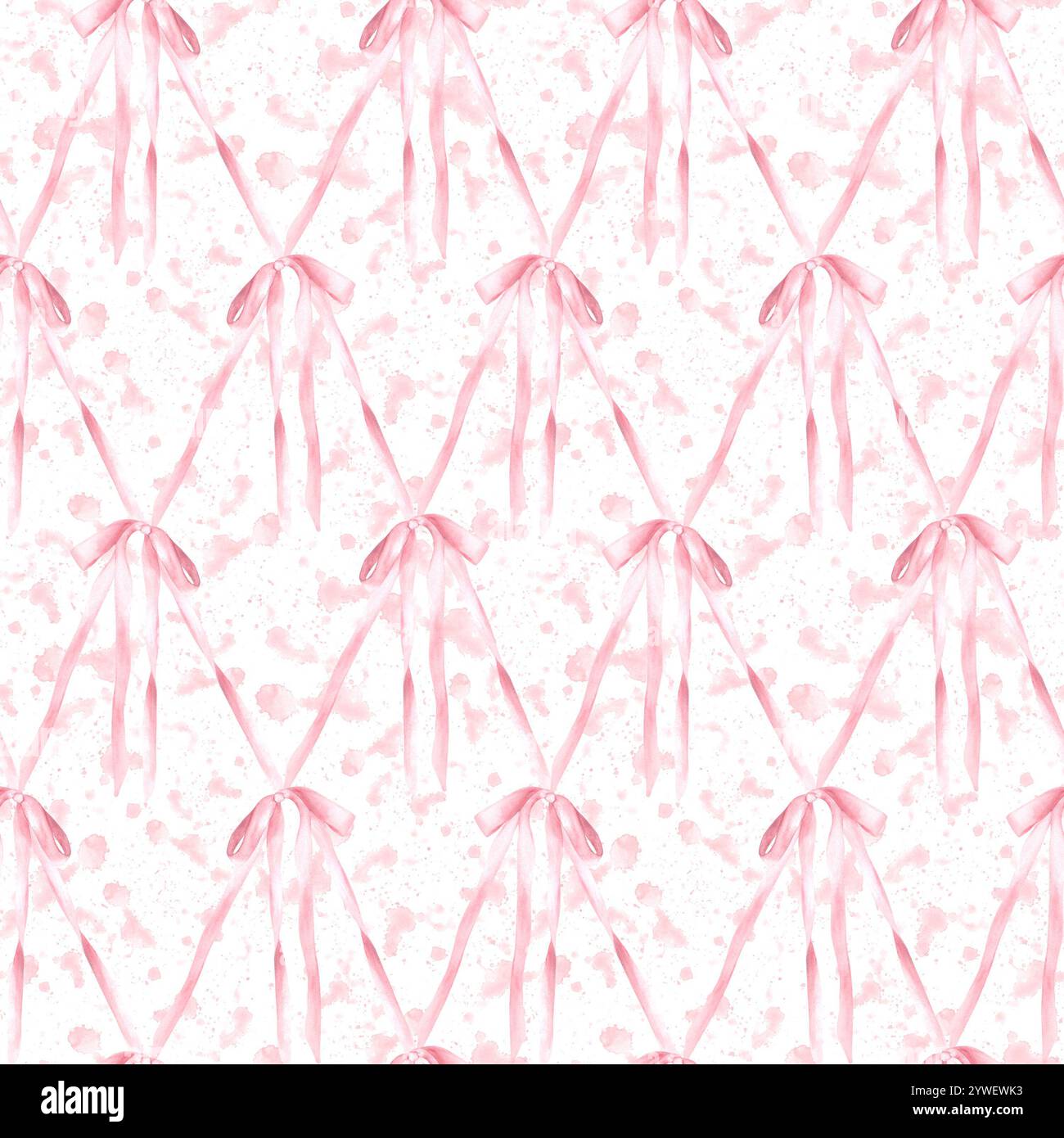 Pink bow seamless pattern on watercolor spotted rose background. Hair ...