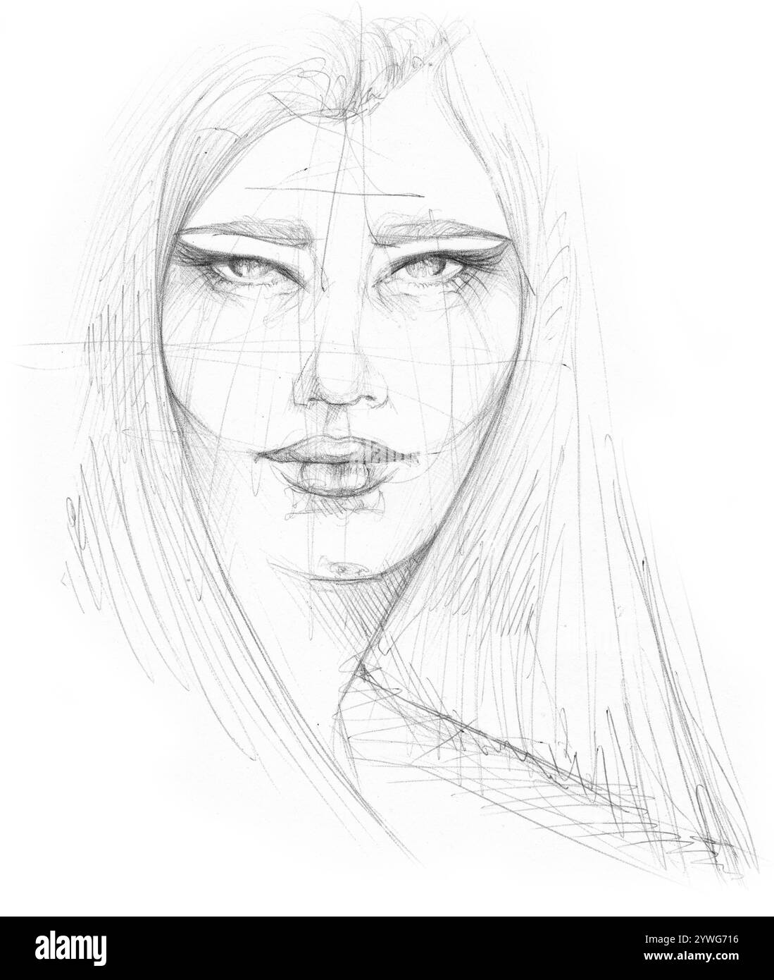 Bic pen sketch of a female face Stock Photo