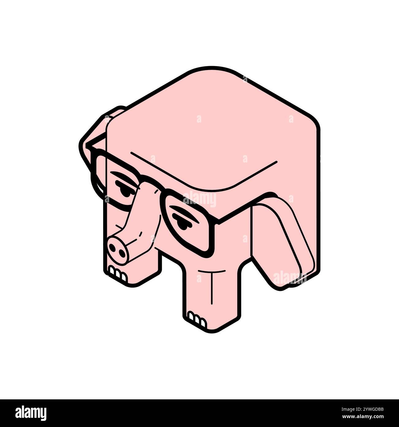 Elephant cube. Isometric elephant. Geometric cute animal. Stock Vector