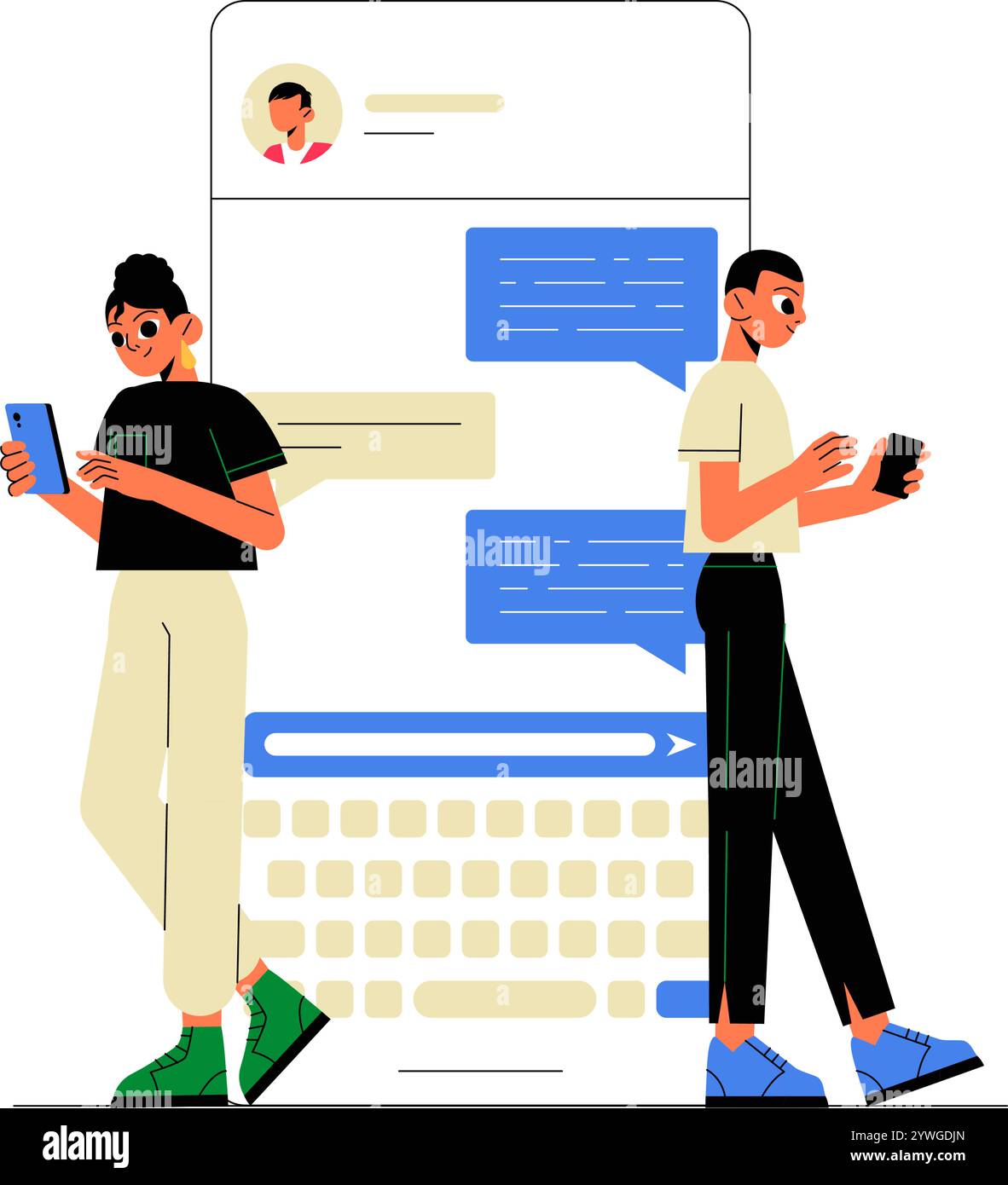 Two Characters Messaging On Smartphones With Large Chat Interface In ...
