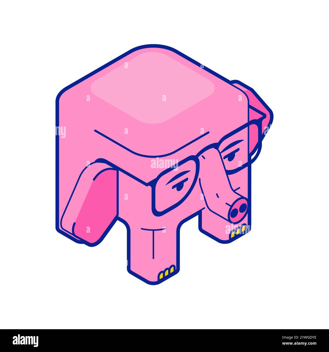 Elephant cube. Isometric elephant. Geometric cute animal. Stock Vector