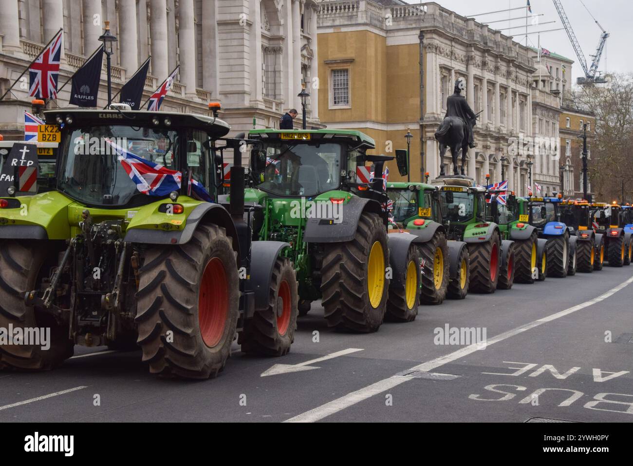 London, UK. 11th December 2024. Hundreds of tractors block Whitehall as ...