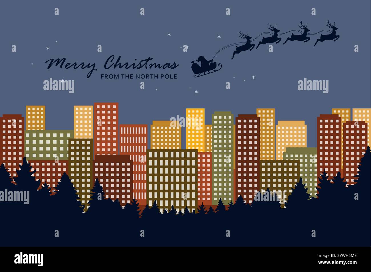 christmas banner santa claus in a sleigh with reindeer in the city ...