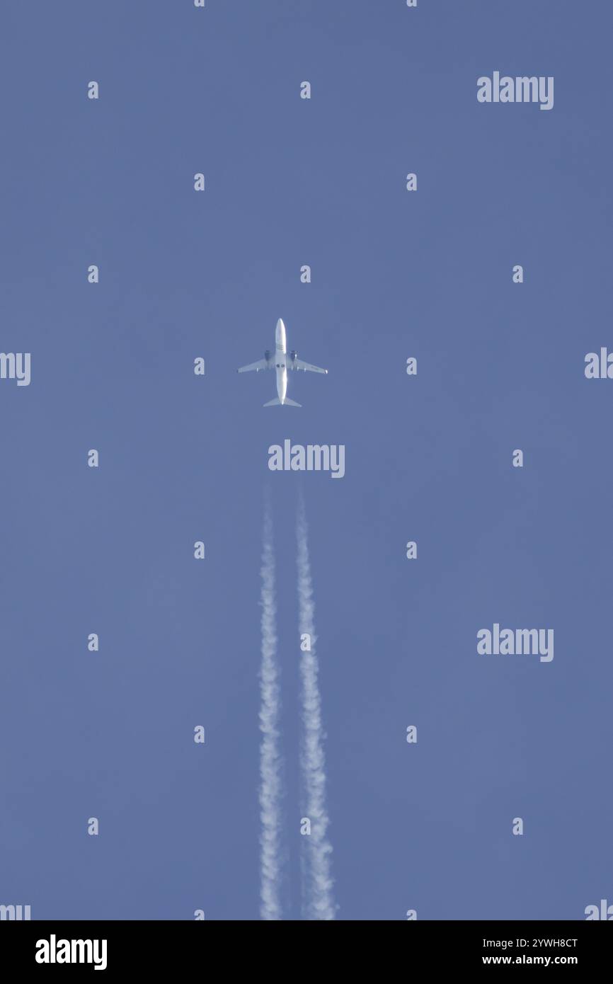 Boeing 737 jet aircraft of Jet 2 airlines flying in a blue sky with a ...