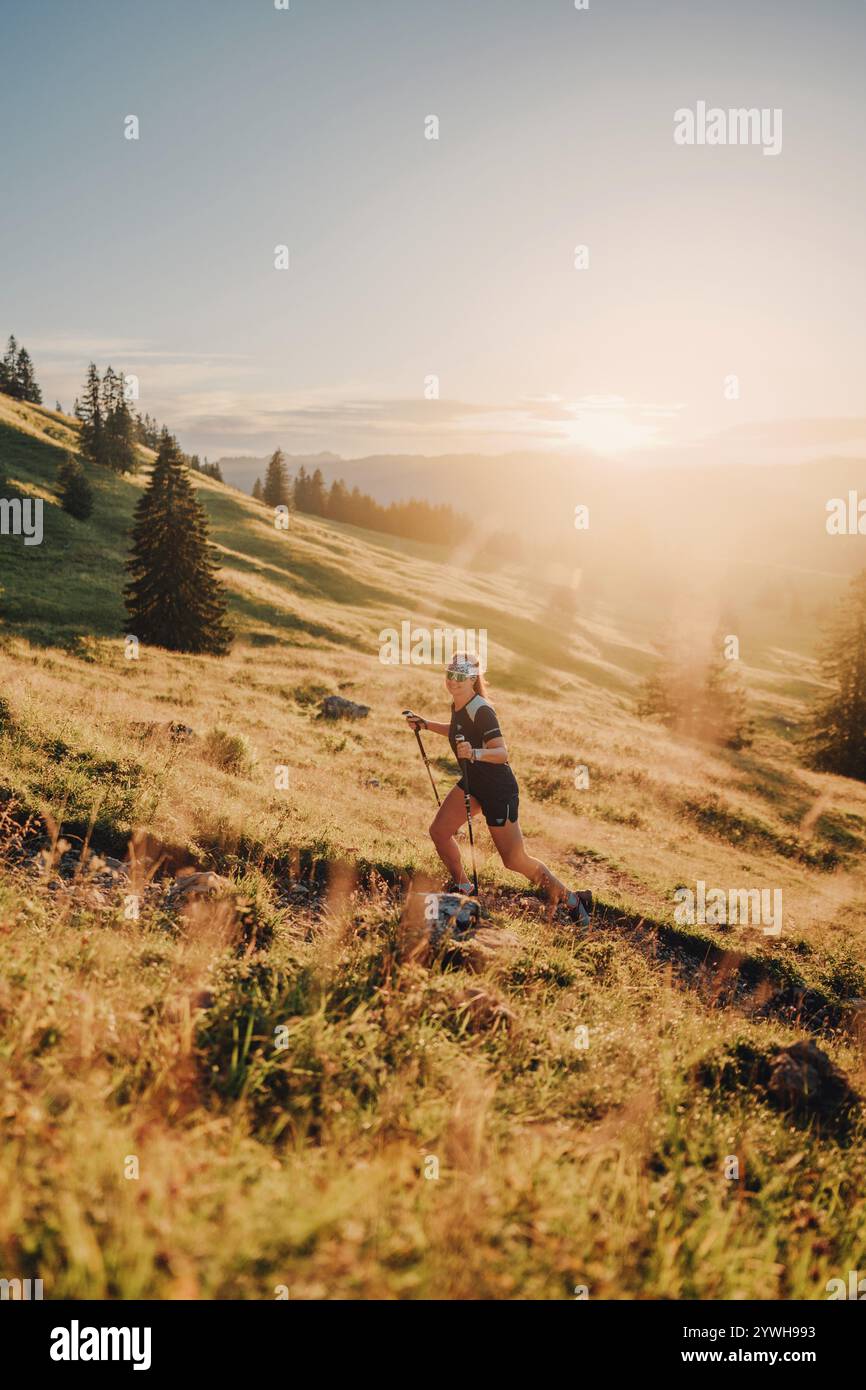 Summer trail running and hiking in the Alps on the Riedberg Pass ...