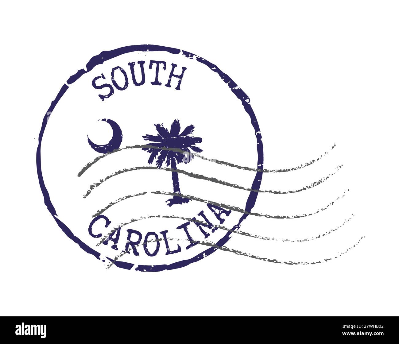 A postal rubber stamp SOUTH CAROLINA with the state symbols in the middle. Retro seal for letter envelopes, greeting cards, passport, parcels. Stock Vector