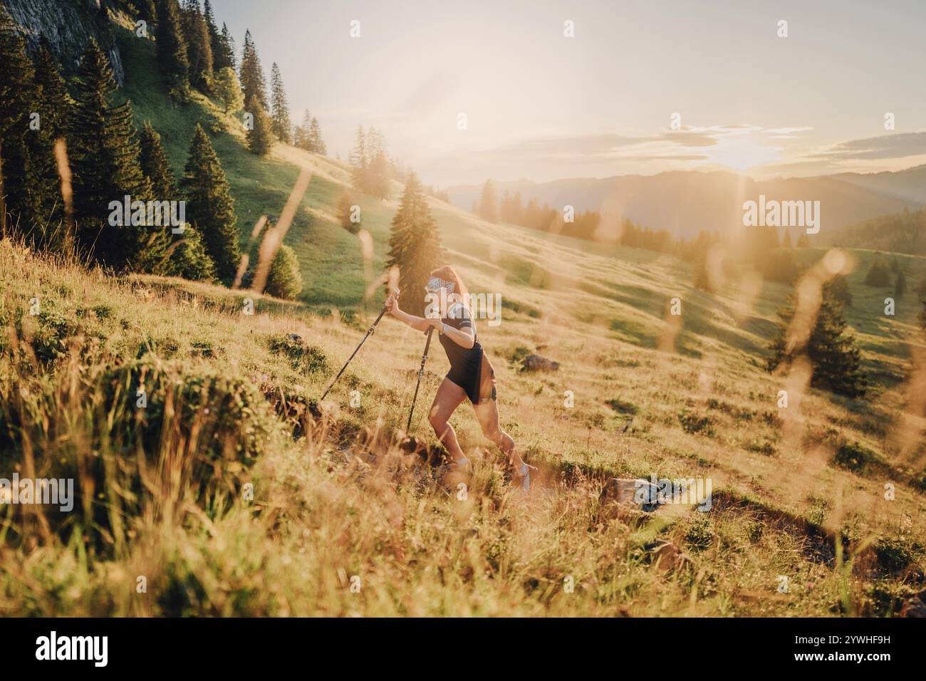 Summer trail running and hiking in the Alps on the Riedberg Pass ...