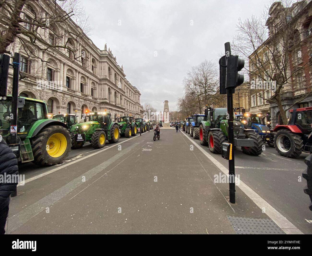 UK Farmers Protest with Tractor procession in Westminster at the new Inheritance Tax rules - Smartphone Captured Stock Image