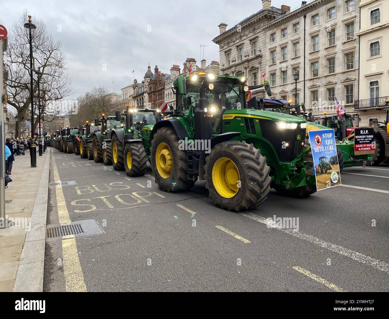 UK Farmers Protest with Tractor procession in Westminster at the new Inheritance Tax rules - Smartphone Captured Stock Image