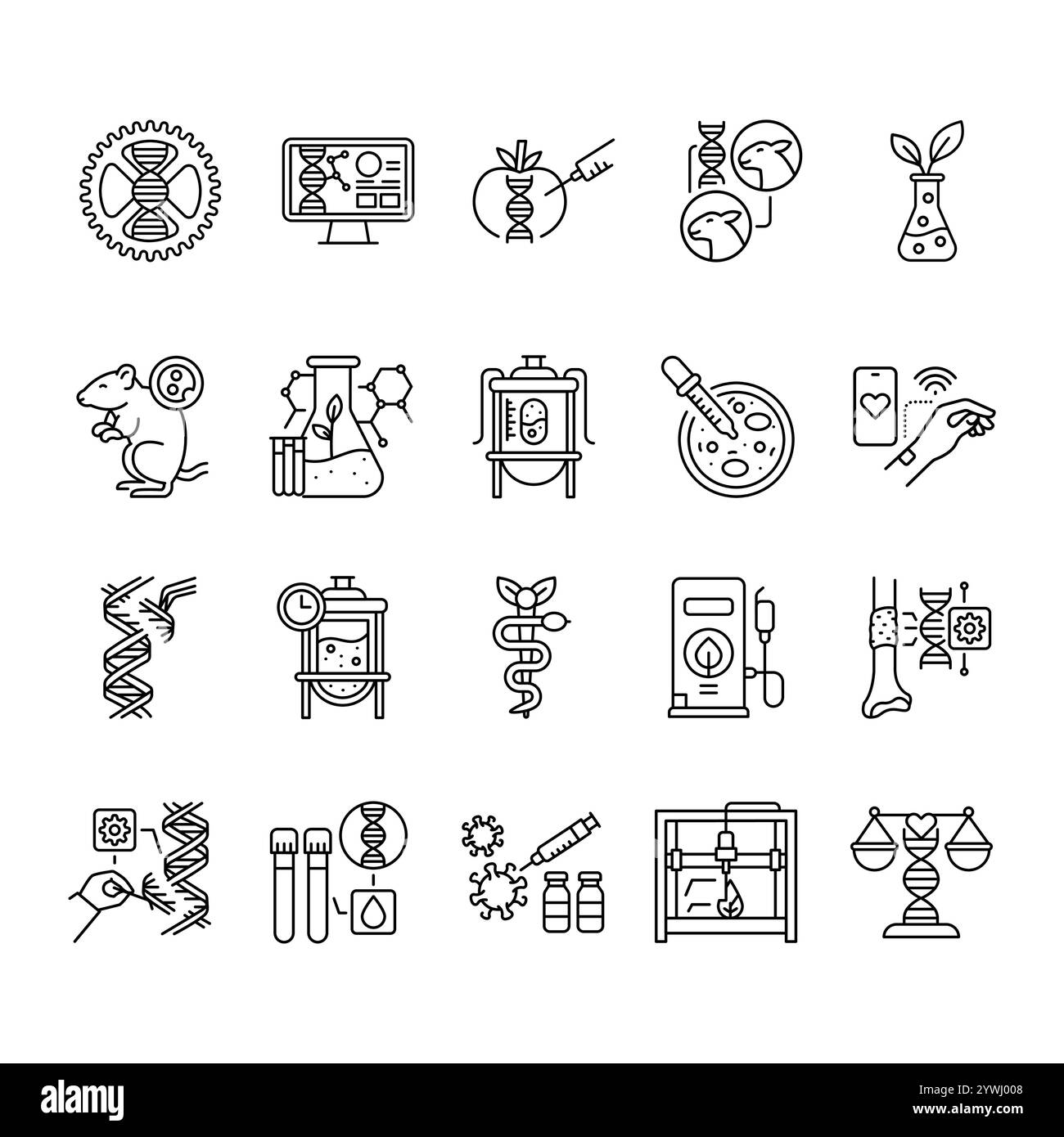 Biotechnology black line icon. Vector isolated element. Editable stroke. Stock Vector