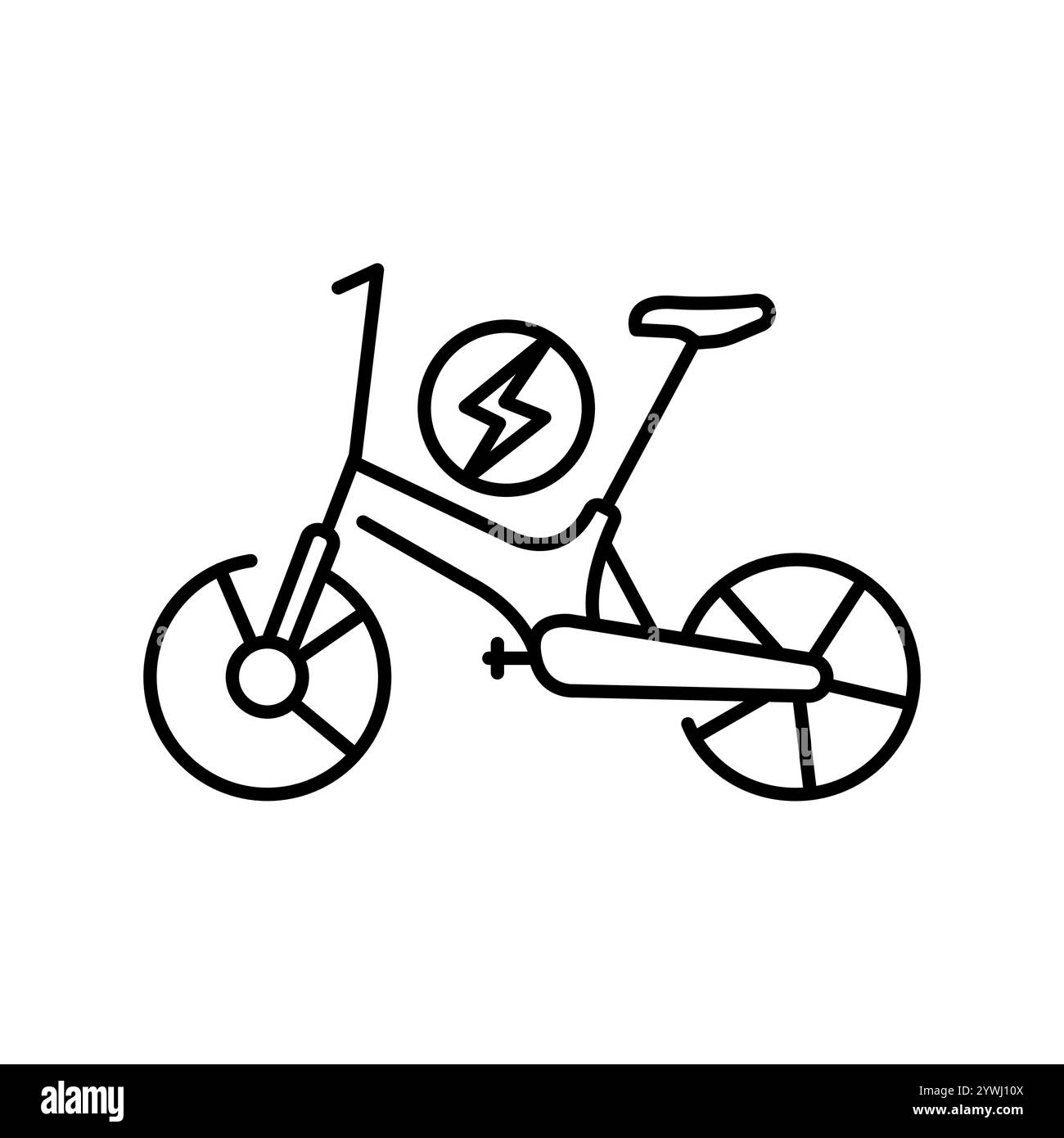 Electric bicycle black line icon. Vector isolated element. Editable stroke. Stock Vector