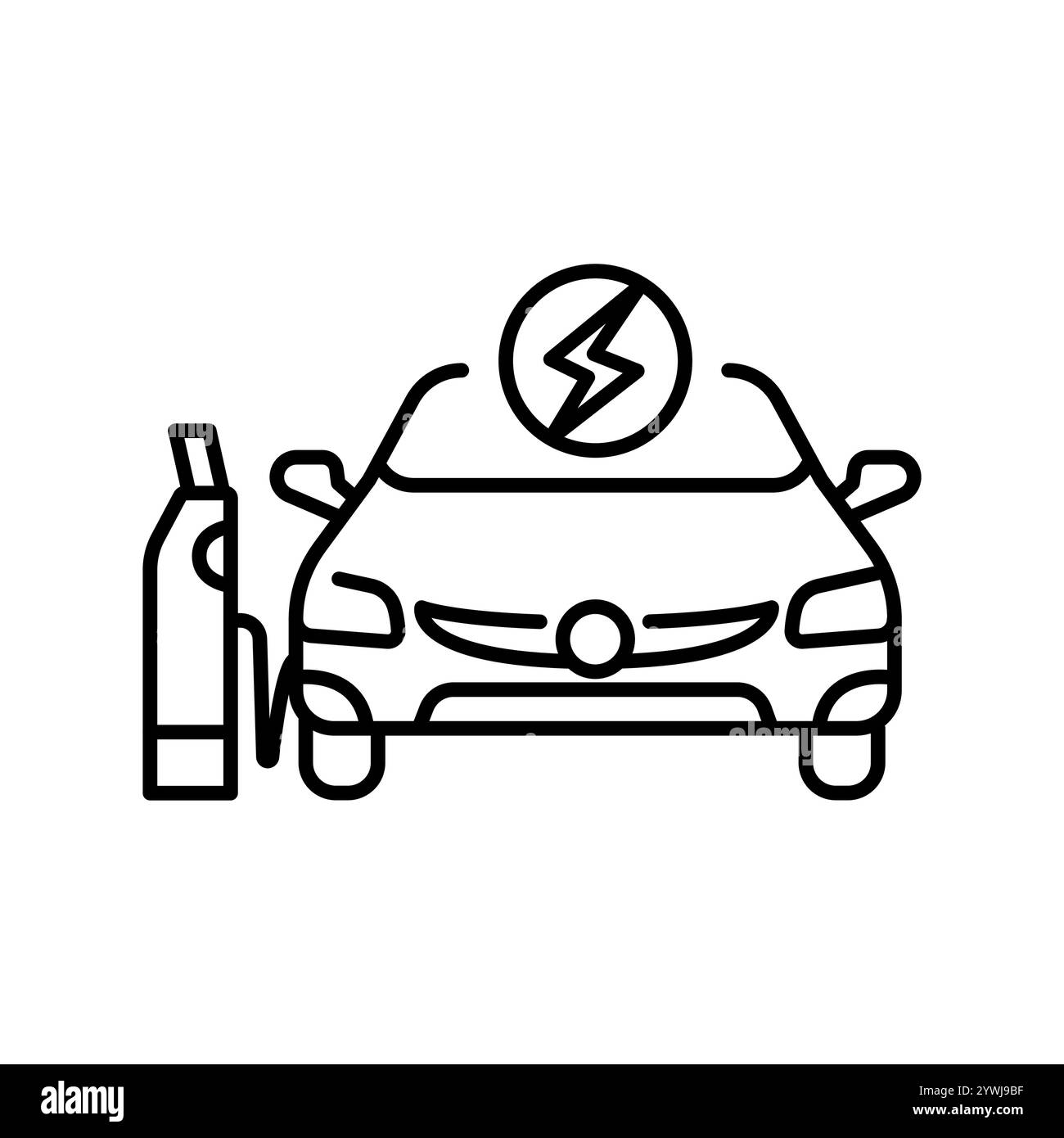 Electric car black line icon. Vector isolated element. Editable stroke. Stock Vector