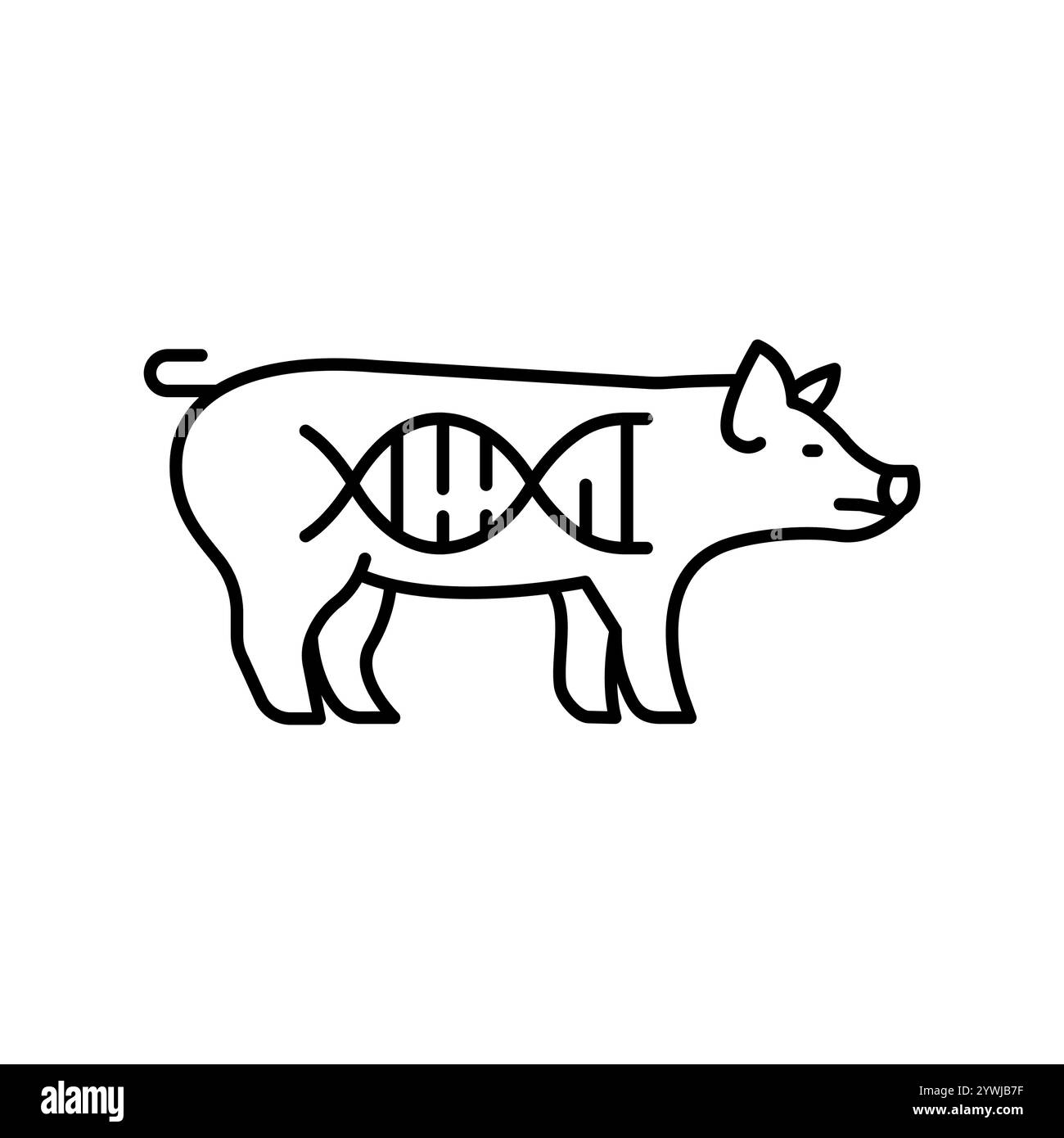 Genetically modified pig black line icon. Vector isolated element. Editable stroke. Stock Vector