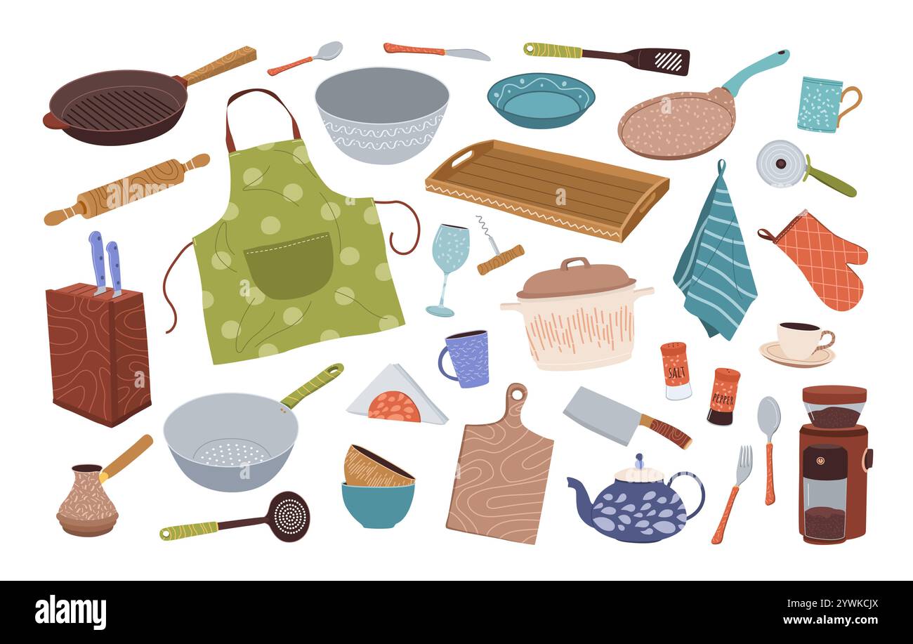 Kitchenware set. Utensils, kitchen tools. Vector. Stock Vector