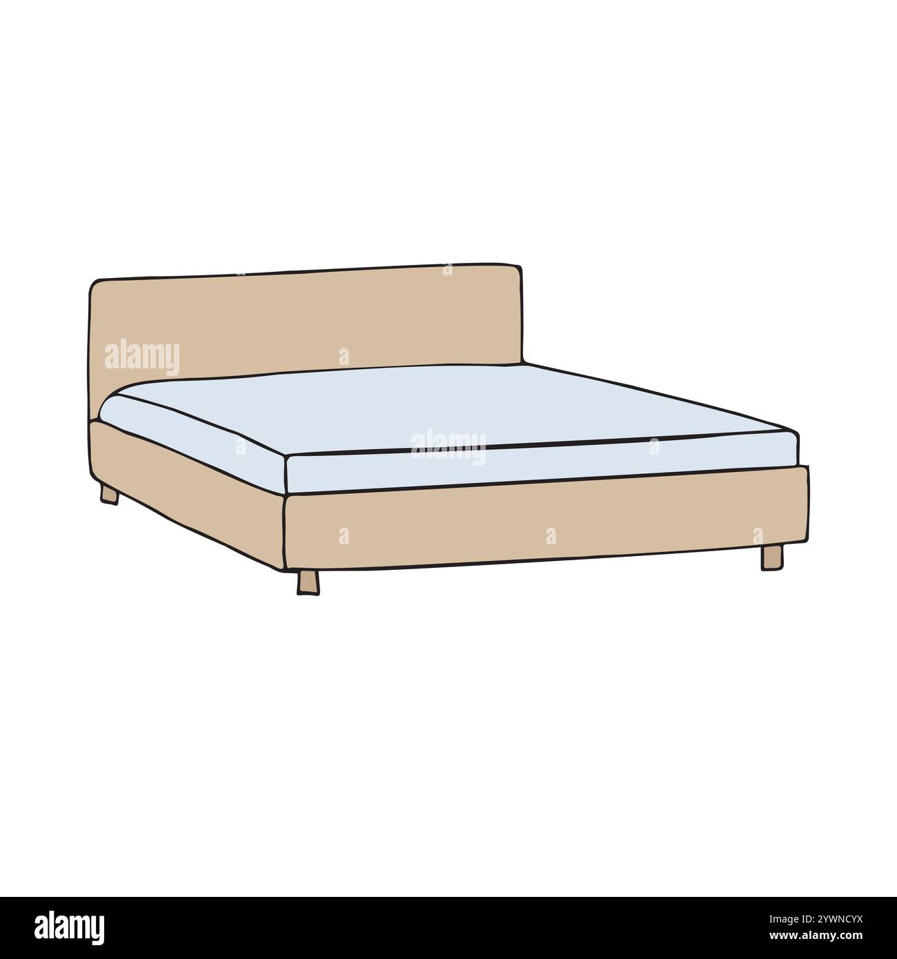 Vector hand drawn sketch doodle colored bed isolated on white ...