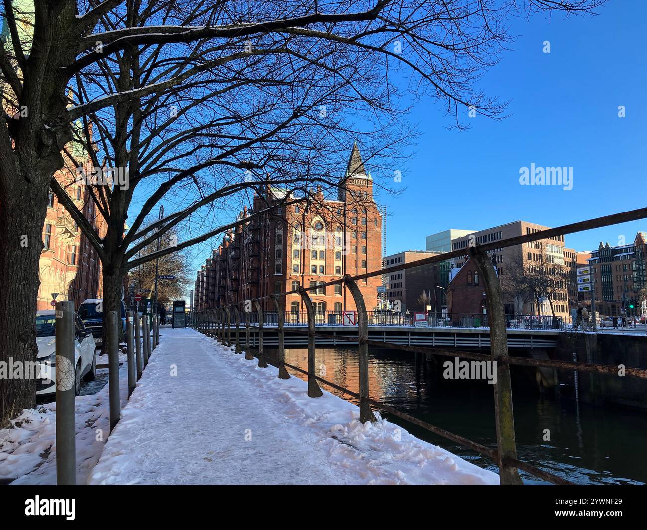 The Speicherstadt Warehouse District. HafenCity, Hamburg, Germany. 9th January 2024. - Smartphone Captured Stock Image