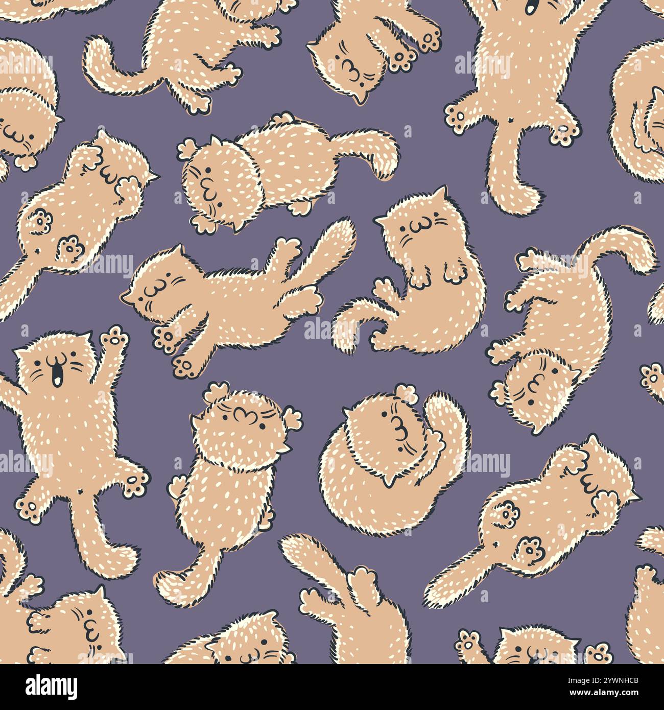 Vector seamless pattern with cute cats in kawaii style. Vector pattern ...