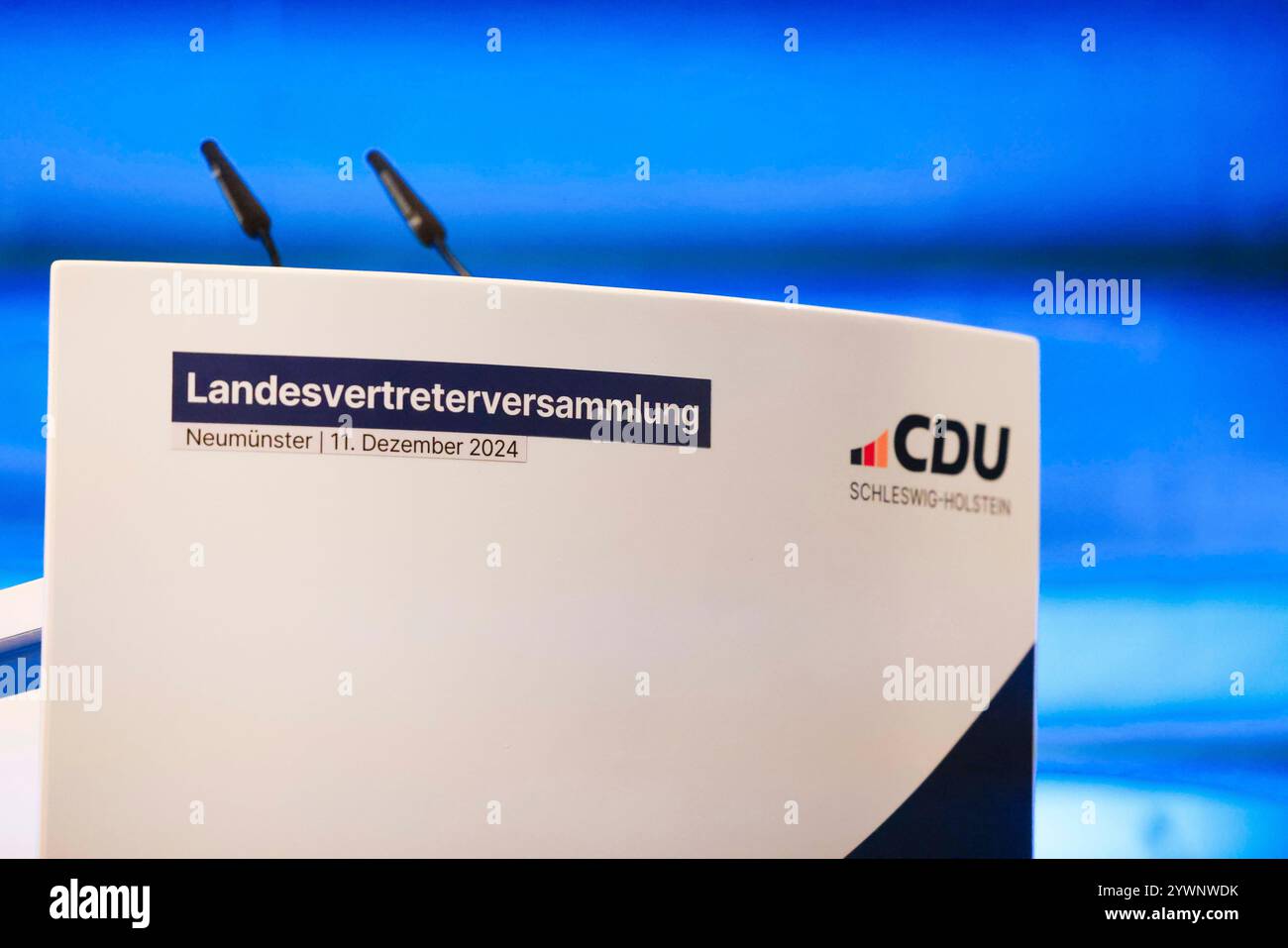 11 December 2024, SchleswigHolstein, Neumünster A lectern stands on a