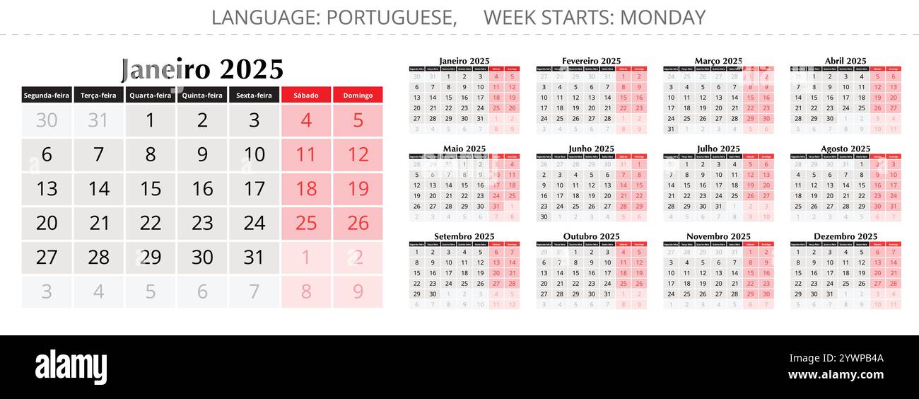 2025-calendar-design-set-of-12-months-week-starts-on-monday-vertical-2025-calendar-template-stock-vector-image-art-alamy