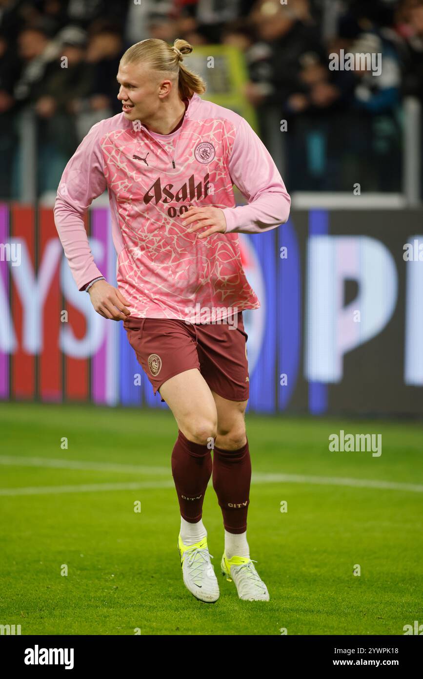 Turin, Italy. 11th Dec, 2024. Erling Haaland of Manchester City during the Uefa Champions League 2024/25, football match between Juventus FC and Manchester City, on 11 December 2024, at Allianz Stadium Turin Italy. Credit: Nderim Kaceli/Alamy Live News Stock Photo