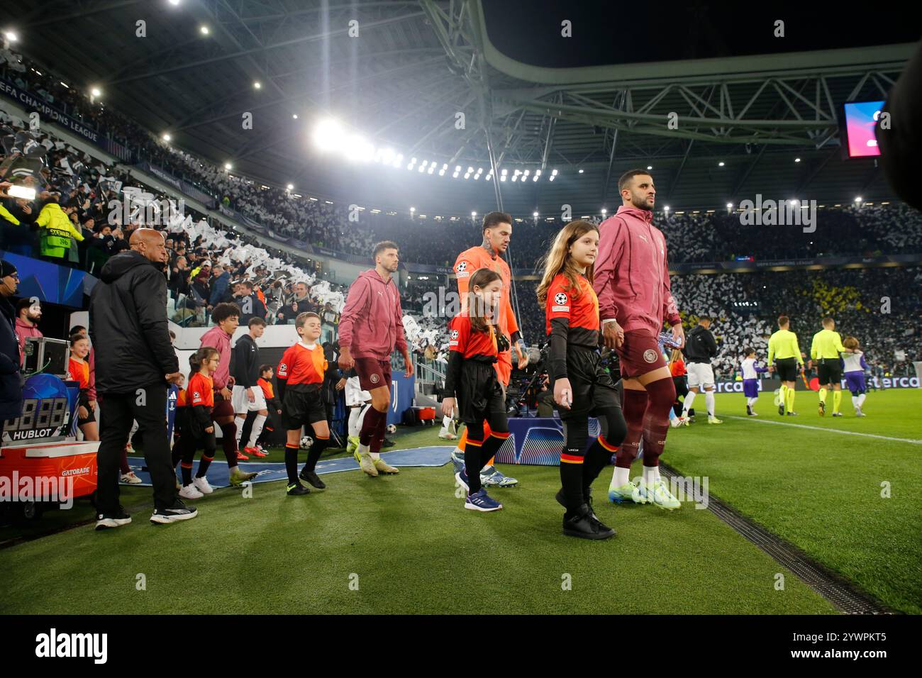 Turin, Italy. 11th Dec, 2024. Kyle Walker of Manchester City and Ederson of Manchester City during the Uefa Champions League 2024/25, football match between Juventus FC and Manchester City, on 11 December 2024, at Allianz Stadium Turin Italy. Credit: Nderim Kaceli/Alamy Live News Stock Photo