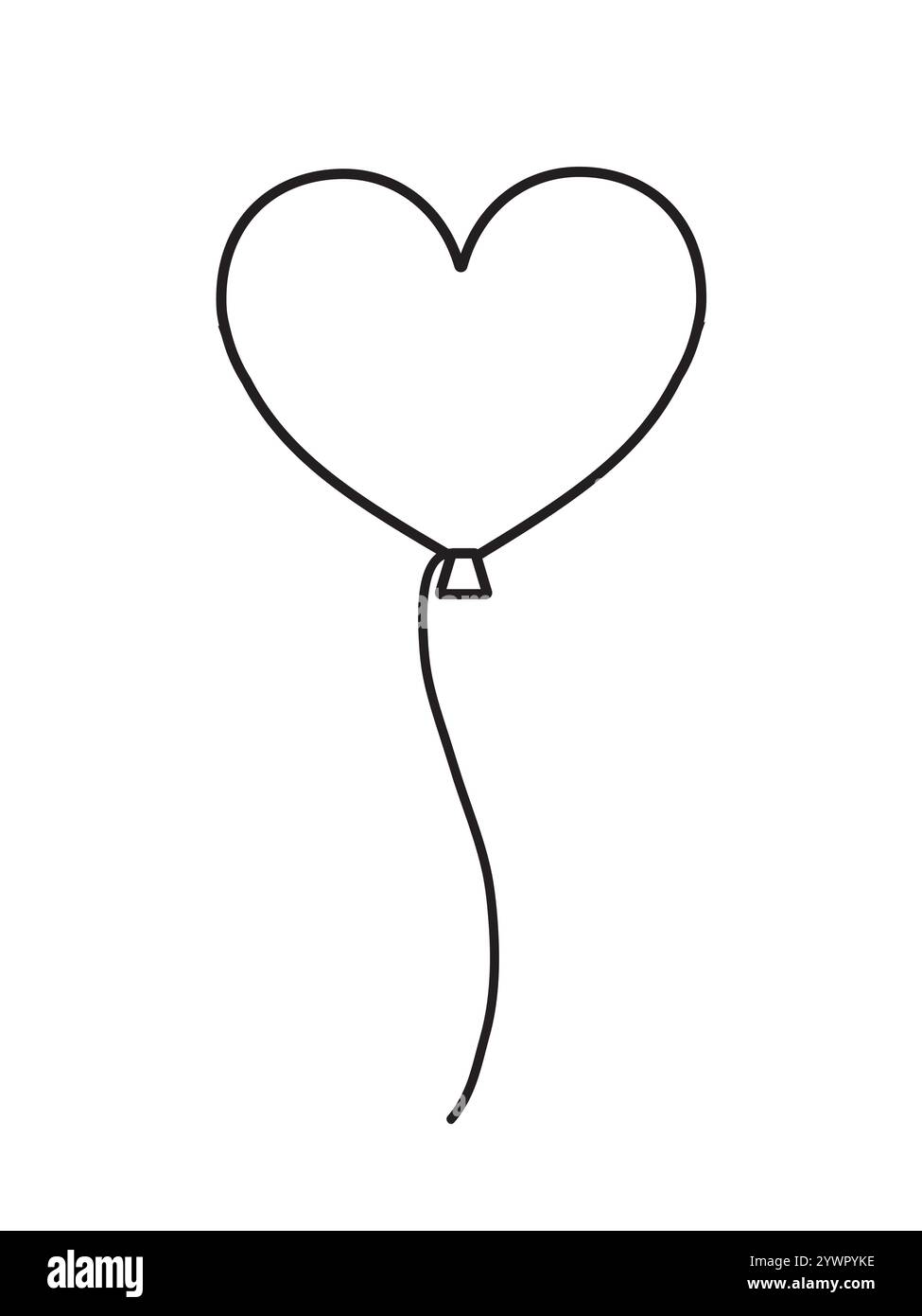 Vector flat cartoon heart shaped black outline air balloon isolated on ...