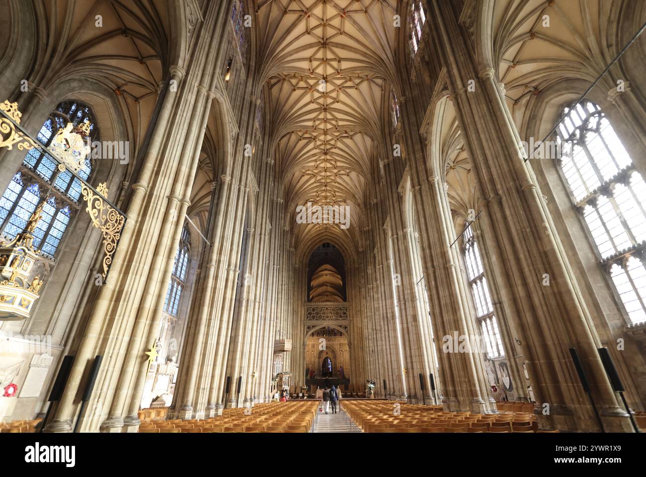 The beautiful ceiling of the nave in Canterbury Cathedral, in Kent, UK ...