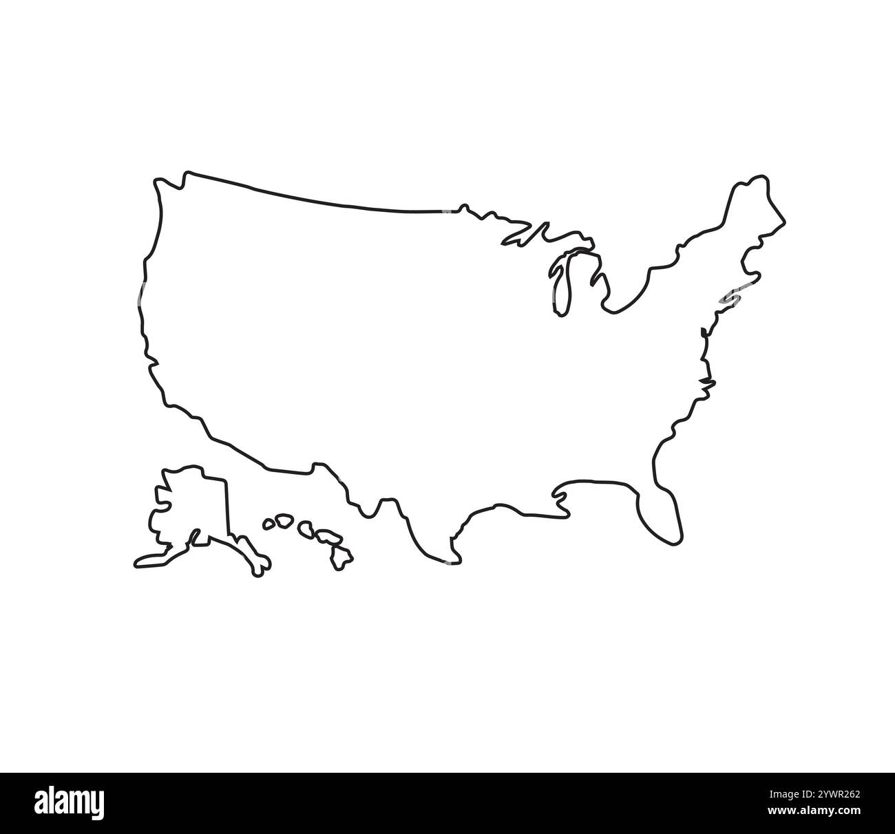 Vector black usa map outline silhouette isolated on white background ...