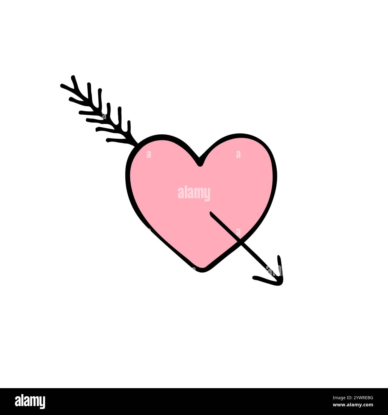 Vector hand drawn doodle sketch pink heart with arrow isolated on white ...