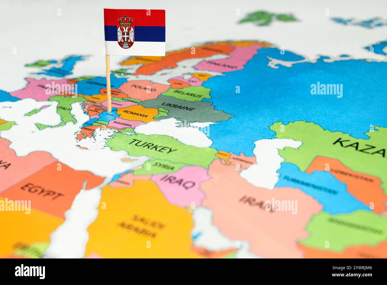 A map of Serbia with the national flag of Serbia on it. The flag is a ...