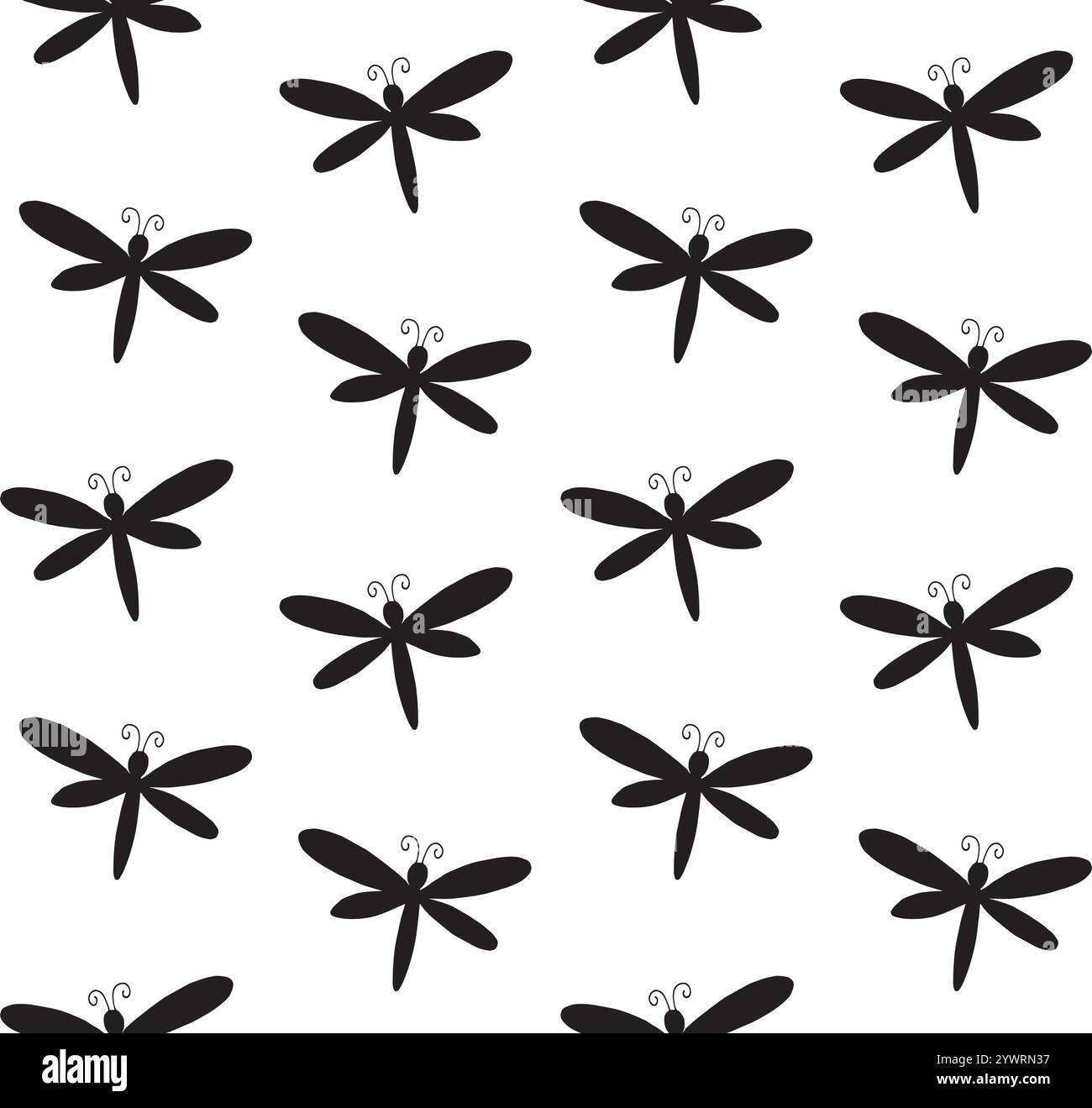Vector seamless pattern of black hand drawn doodle sketch dragonfly ...