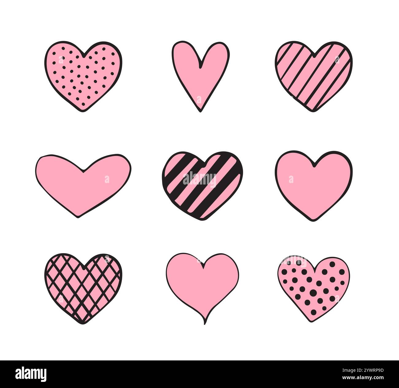 Vector set bundle of pink hand drawn doodle sketch hearts isolated on ...