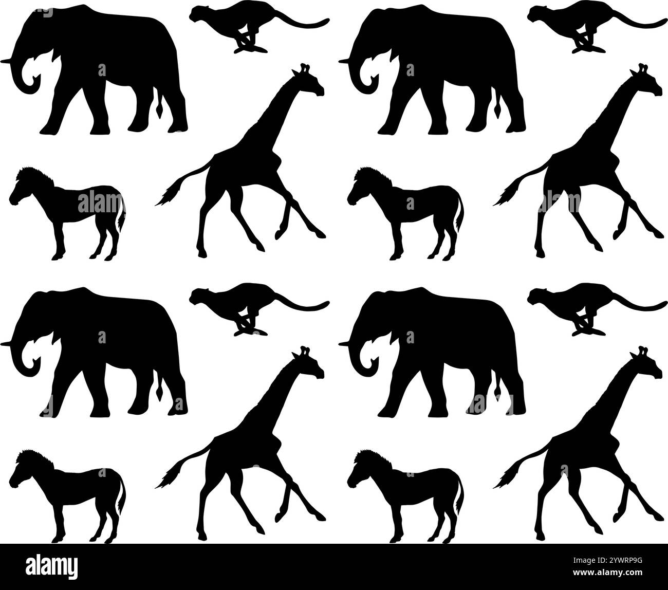 Vector seamless pattern of black African animals silhouette isolated on ...