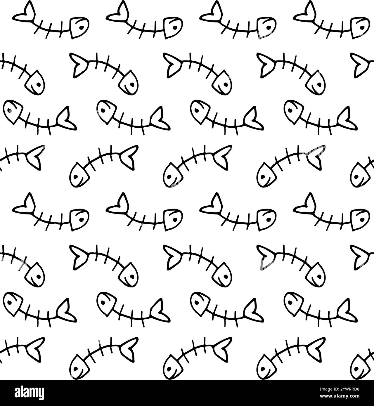 Vector seamless pattern of hand drawn doodle sketch fish skeleton ...
