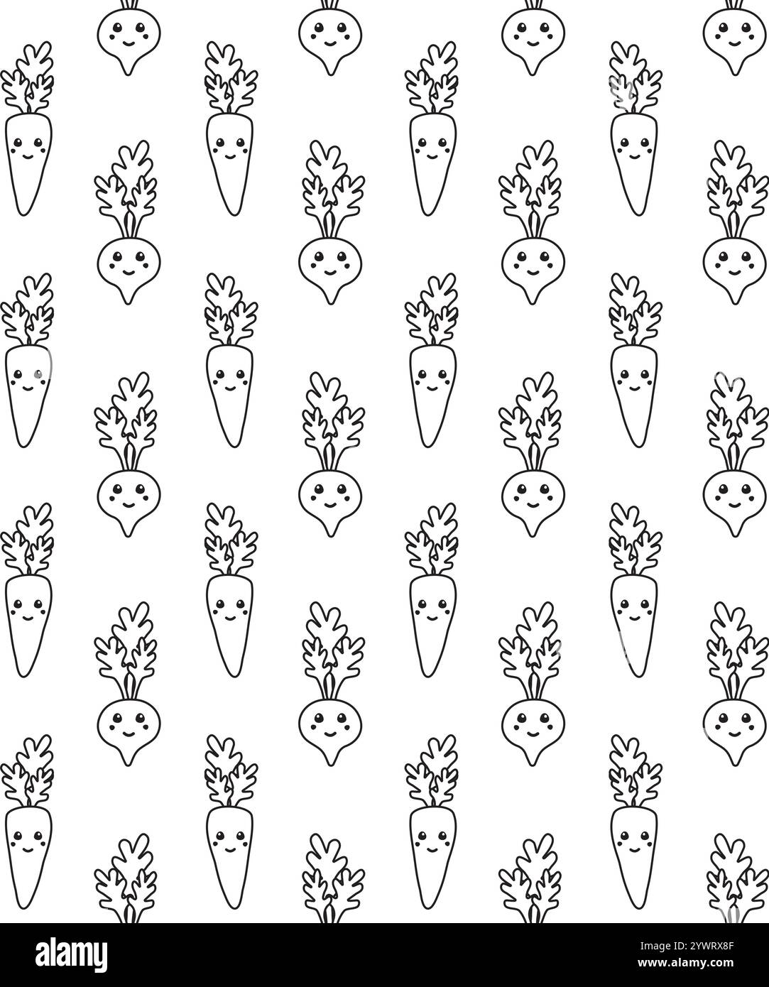 Vector seamless pattern of hand drawn doodle sketch cartoon carrot and beetroot with face isolated on white background Stock Vector