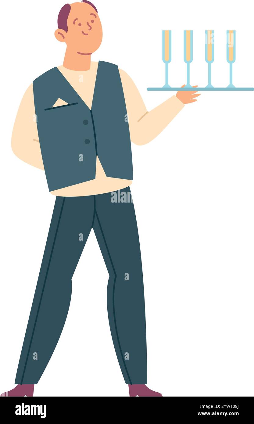 Smiling adult waiter serving Cut Out Stock Images & Pictures - Alamy