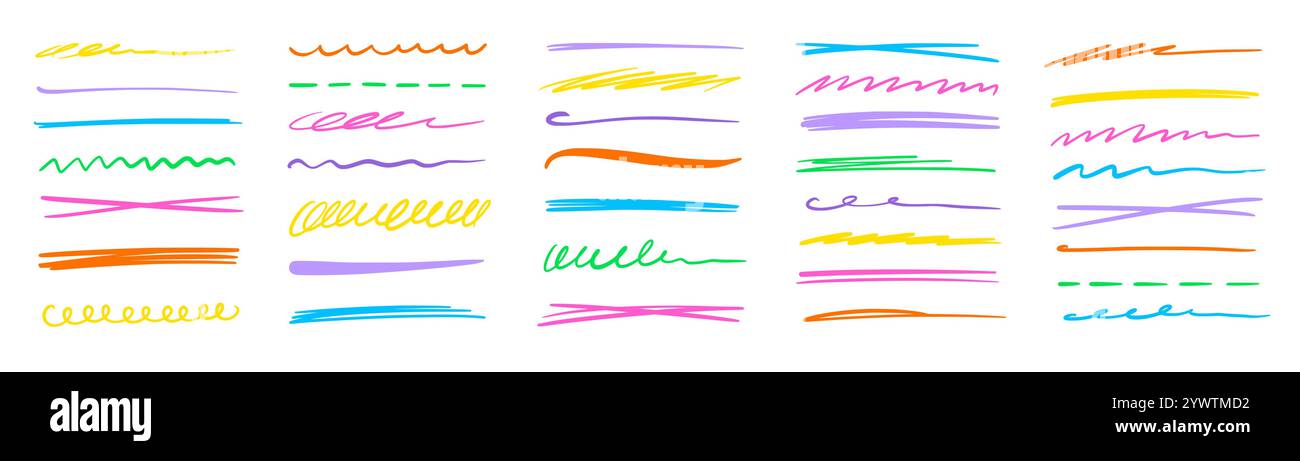 Line pen brush marker color stroke underline vector set. Hand drawn ...