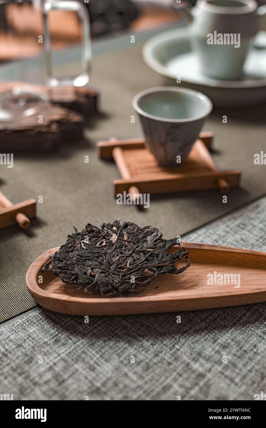 An elegant setup for a tea ceremony featuring traditional implements ...