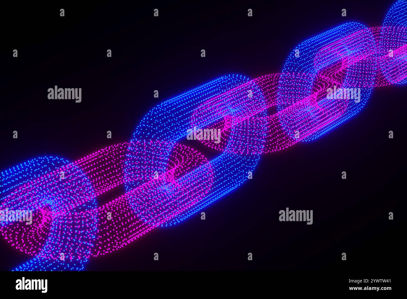Conceptual image blockchain security chain on black background. 3D illustration Stock Photo