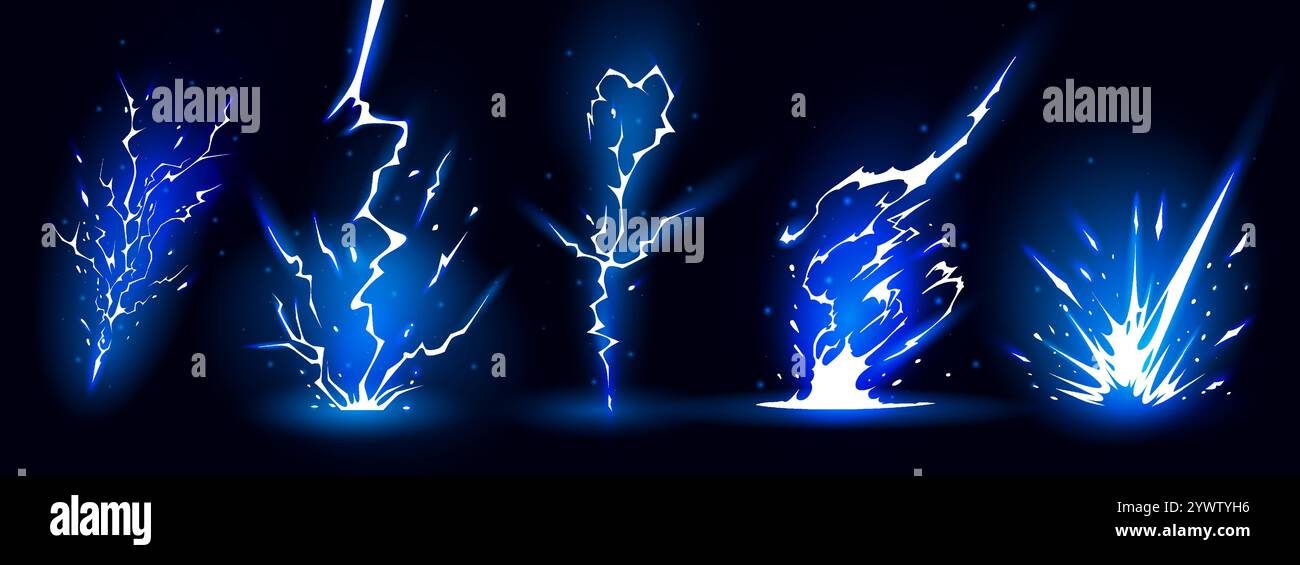 Lightning strike bolt silhouettes sequence vector illustration. Stock Vector