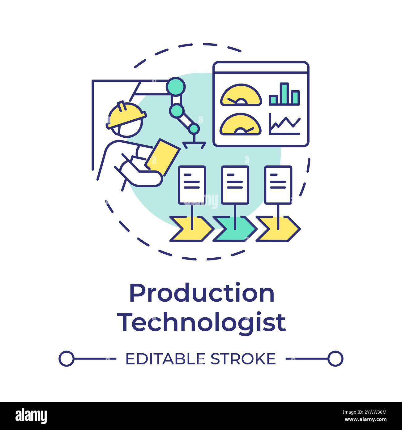 Production technologist multi color concept icon Stock Vector