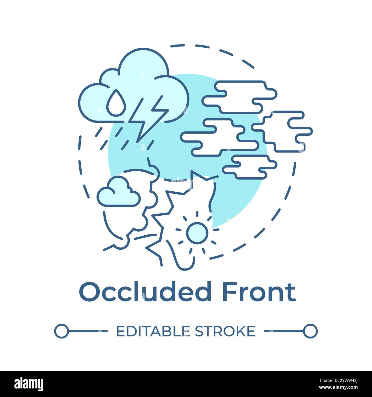 Occluded front soft blue concept icon Stock Vector