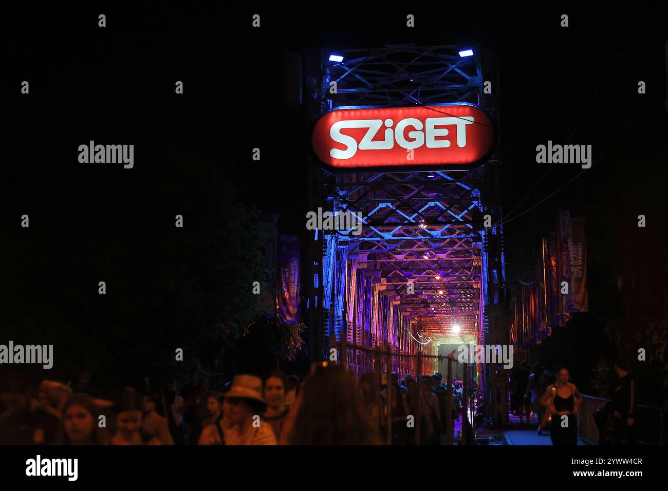 The entrance of Hungary's biggest music festival Sziget Festival in Budapest, Hungary at night Stock Photo
