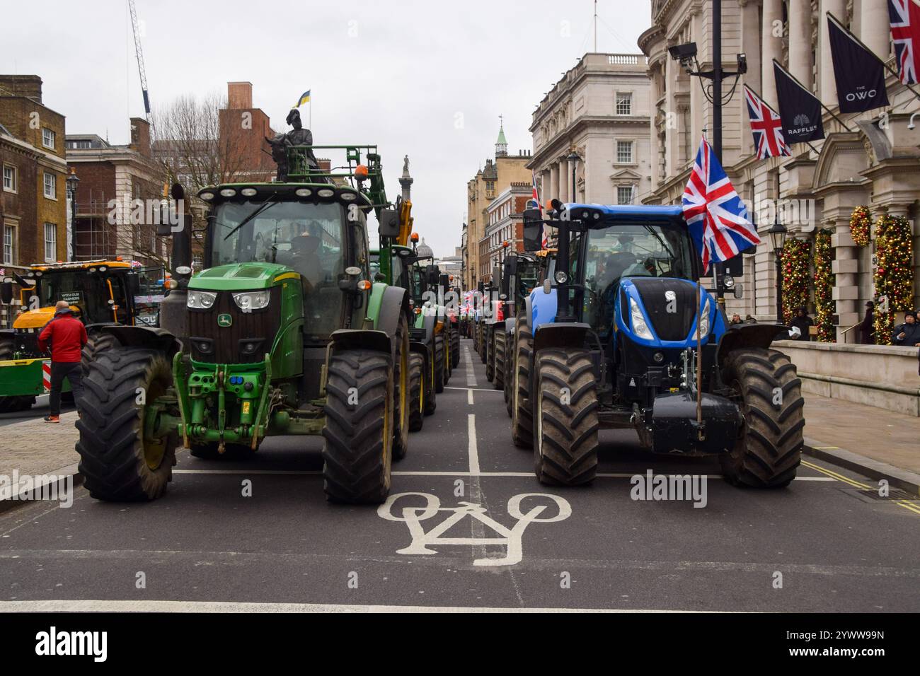London, UK. 11th December 2024. Hundreds of tractors block Whitehall as ...