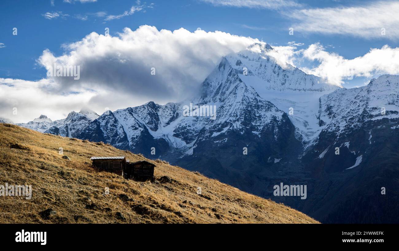 Blick aufs Bietschhorn im Lötschental im Kanton Wallis  in der Gem. Blatten am 25.10.2024.  / View of the Bietschhorn in the Lötschental in the canton Stock Photo