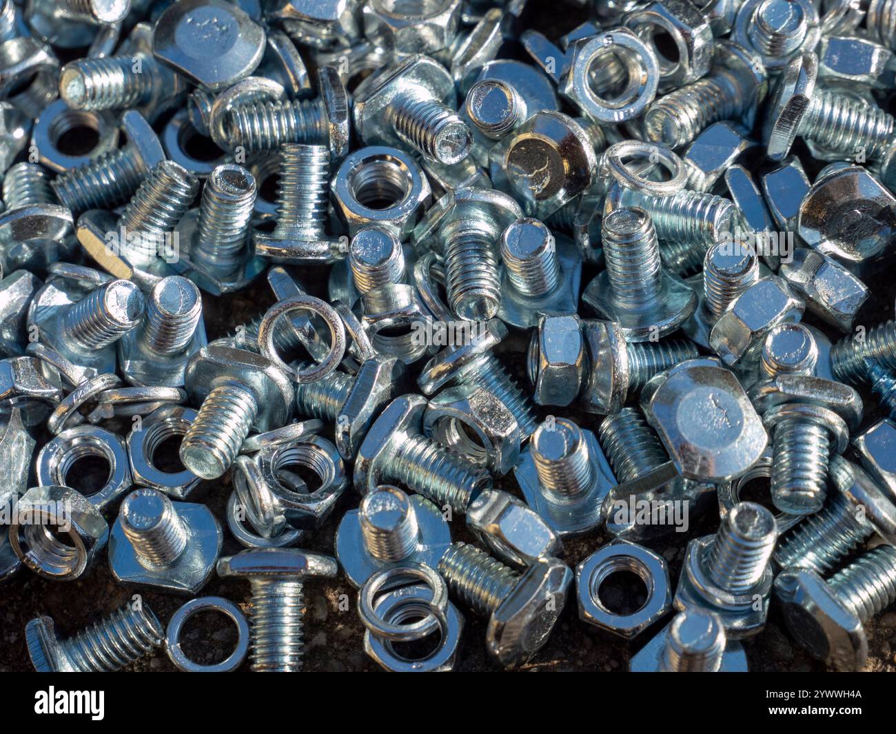 metal nuts and bolts background texture Stock Photo