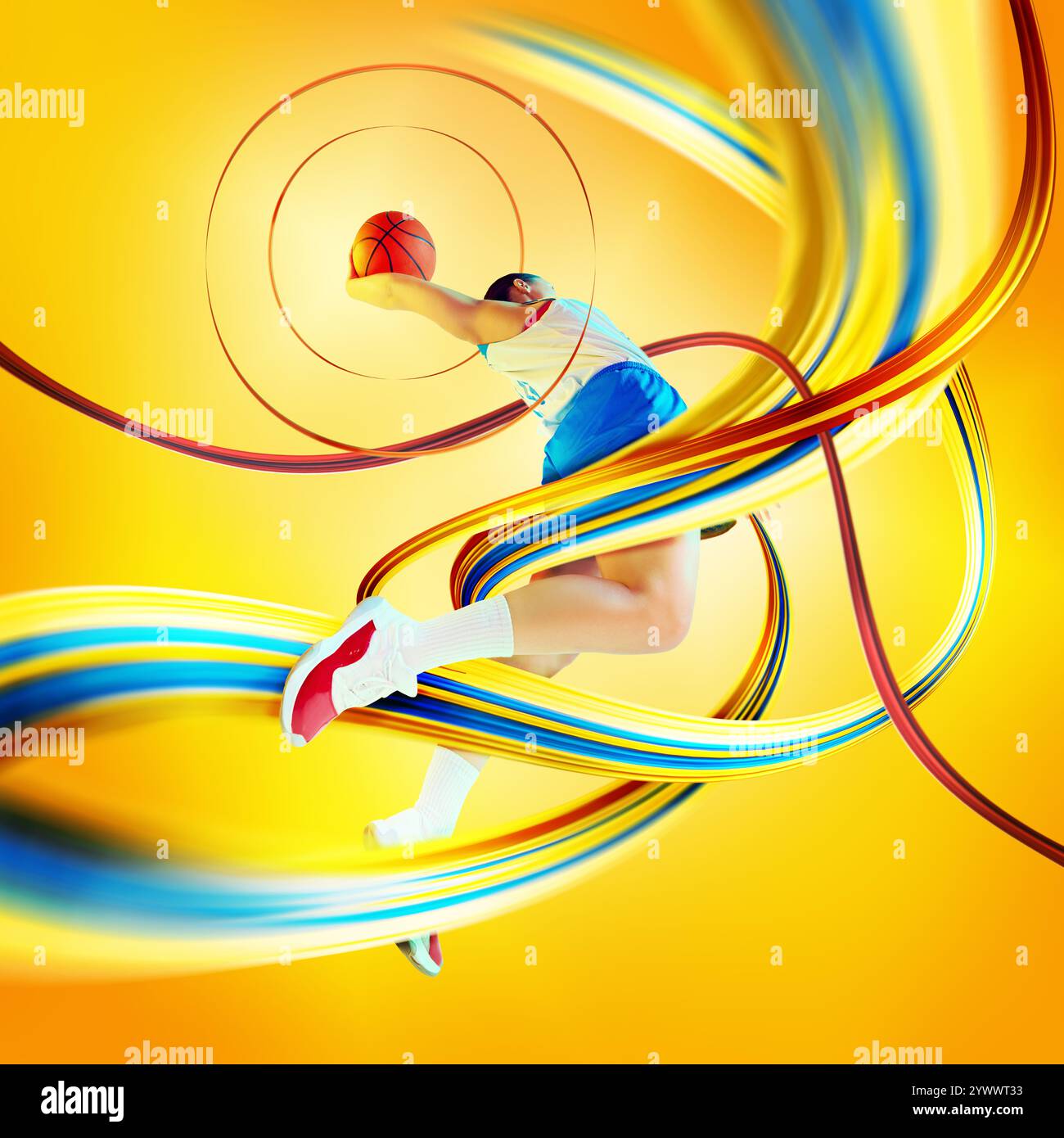 Contemporary art collage. Basketball player dunking with colorful ...