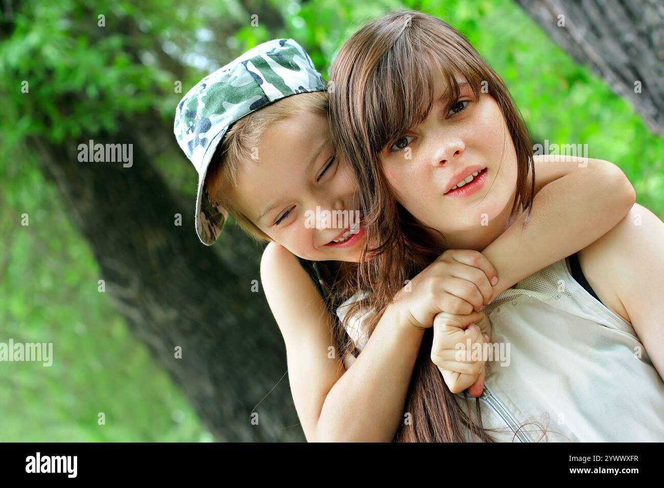 Happy Brother and Sister portrait outdoor Stock Photo - Alamy